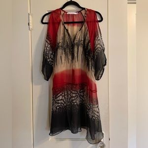 Lauren Vidal printed sheer tunic with open shoulders- size M